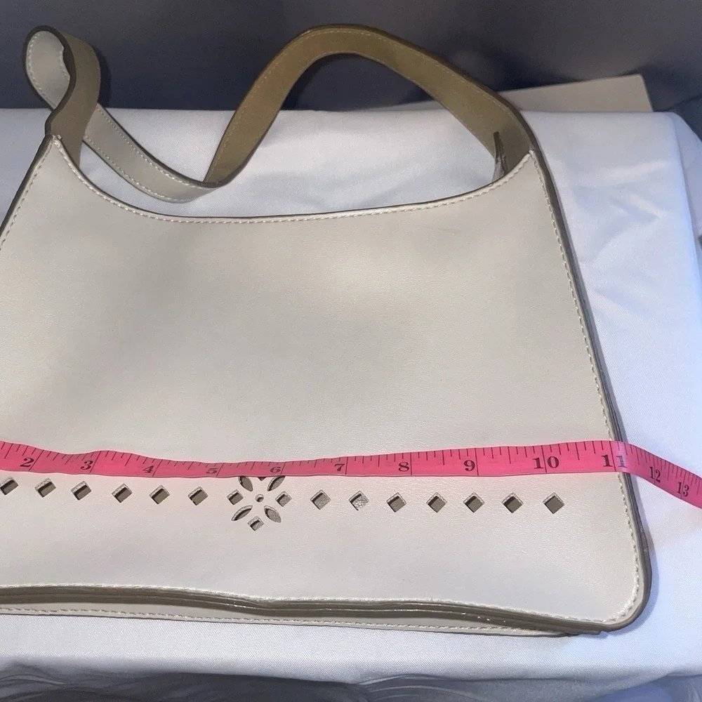 Mondani New York Ivory White Vegan Leather Laser Cut Hobo Bag Purse Shoulder Bag